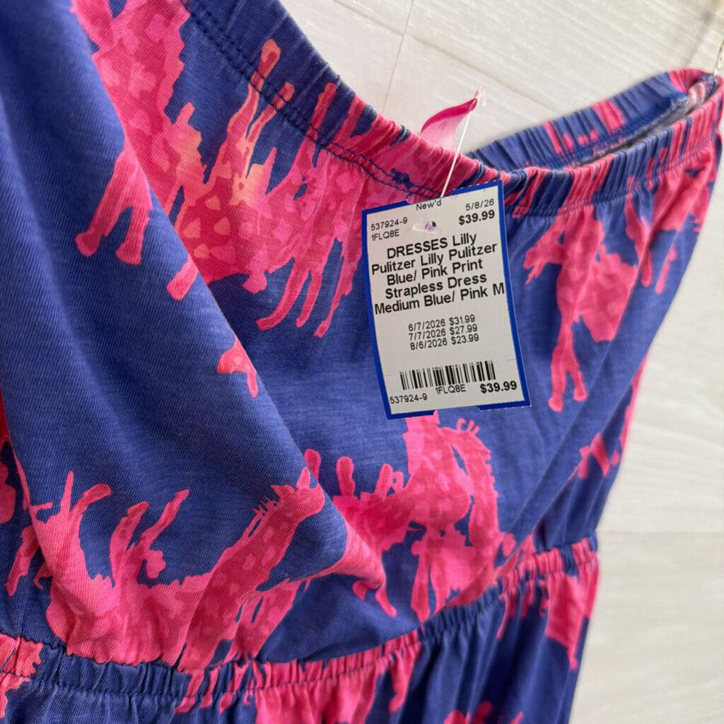 Lilly Pulitzer Blue/ Pink Print Strapless Dress Medium
