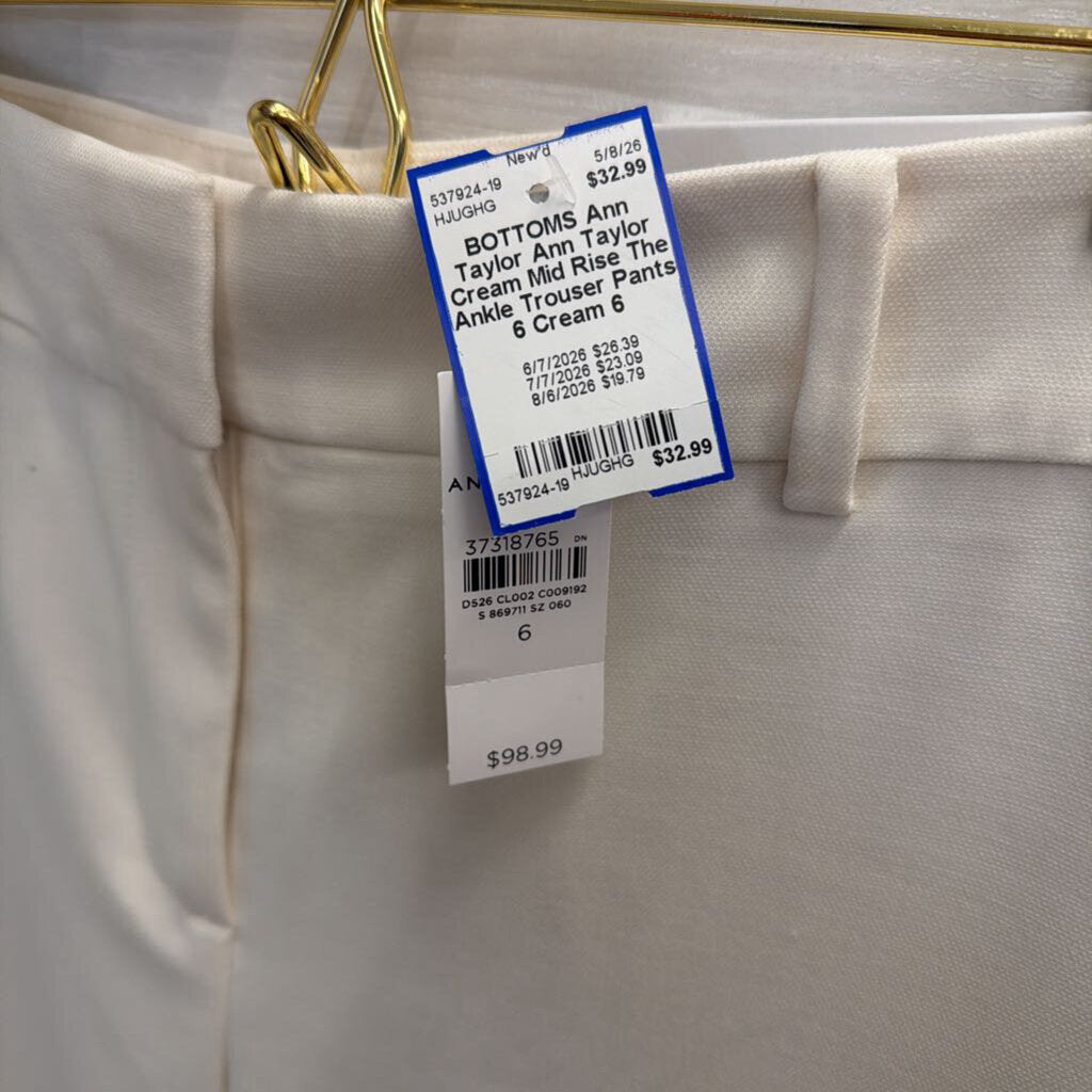 Ann Taylor Cream Mid Rise The Ankle Trouser Pants 6