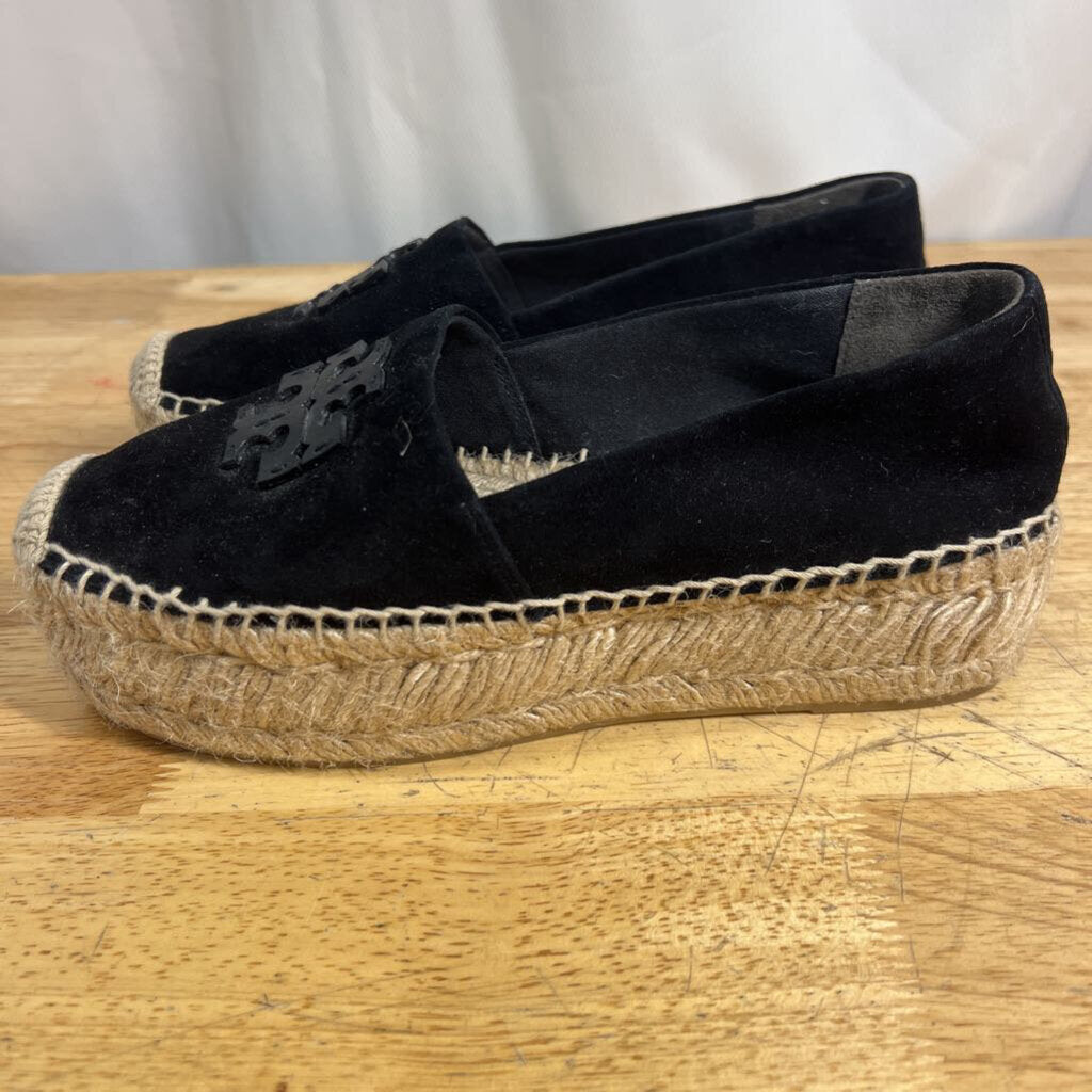 Tory Burch Black Suede Ines Platform Espadrille Shoes 6.5