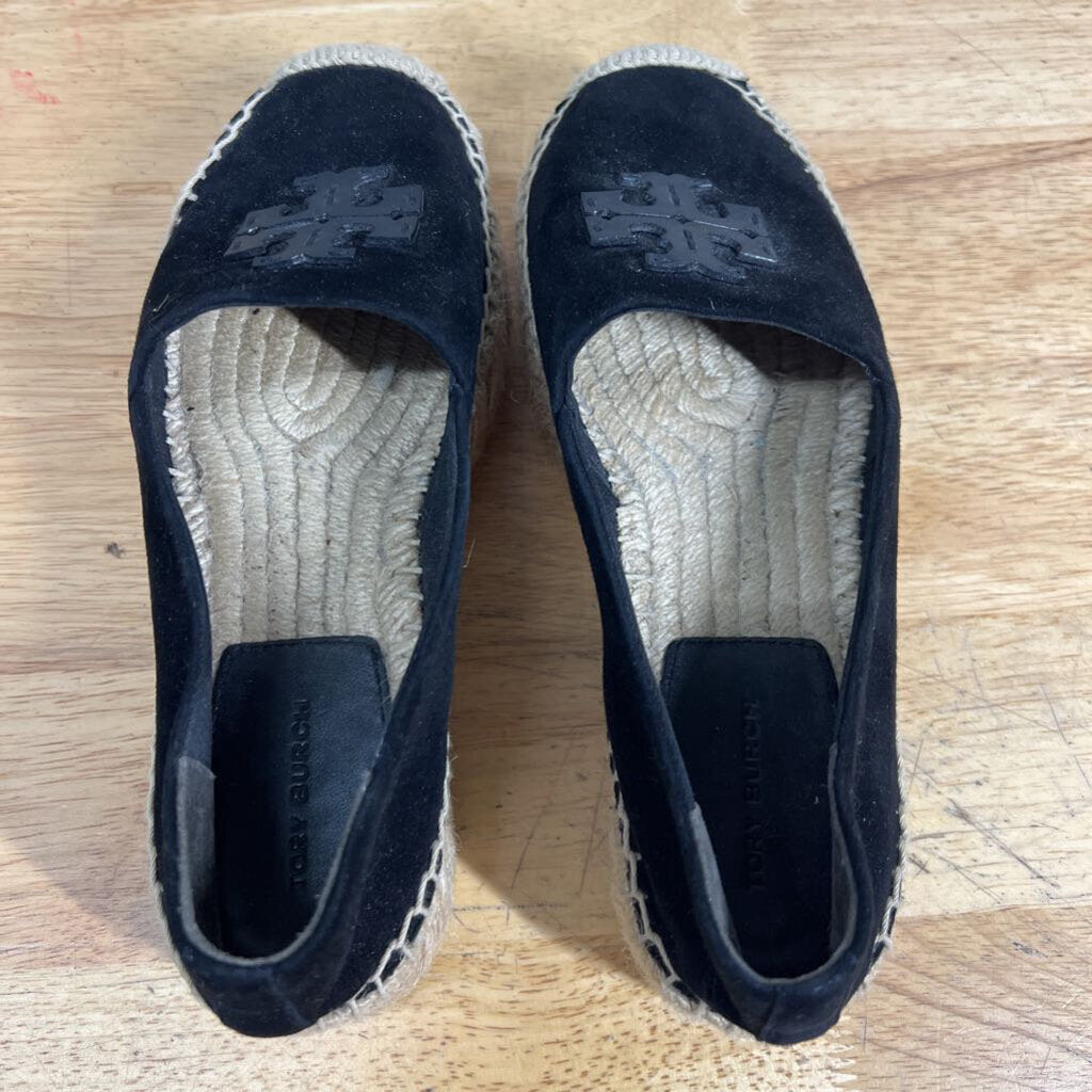 Tory Burch Black Suede Ines Platform Espadrille Shoes 6.5