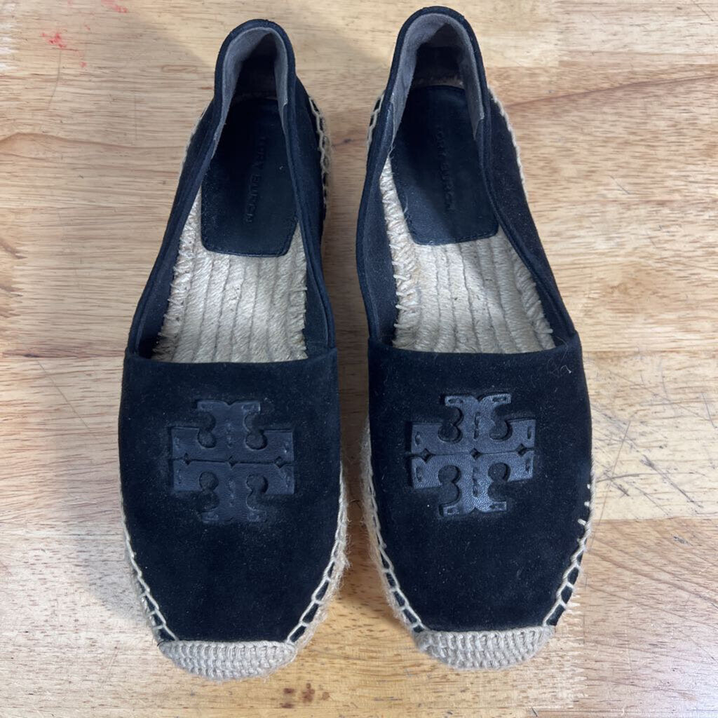 Tory Burch Black Suede Ines Platform Espadrille Shoes 6.5