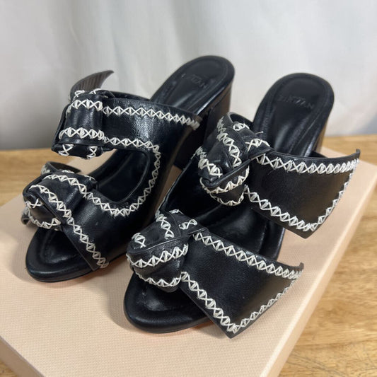 Alexandre Birman Black Clarita Stitched Bow Heel Slide Sandal Heels 37