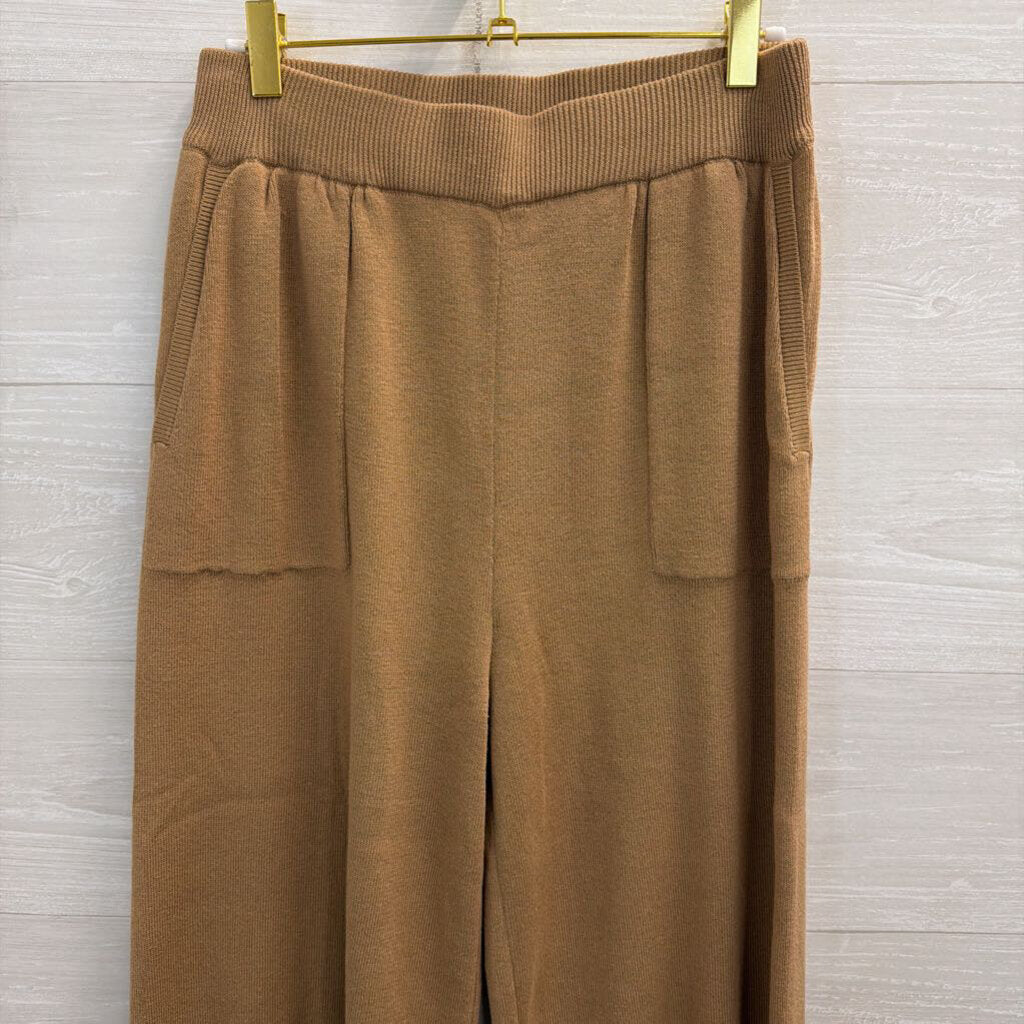 Brown 100% Cotton Knit Wide Leg Pull On Pants Medium