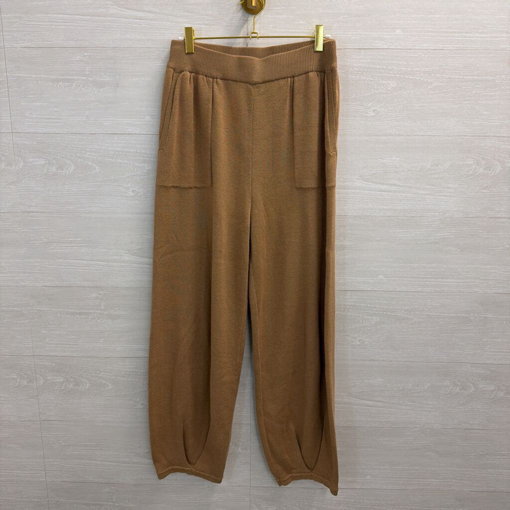 Brown 100% Cotton Knit Wide Leg Pull On Pants Medium