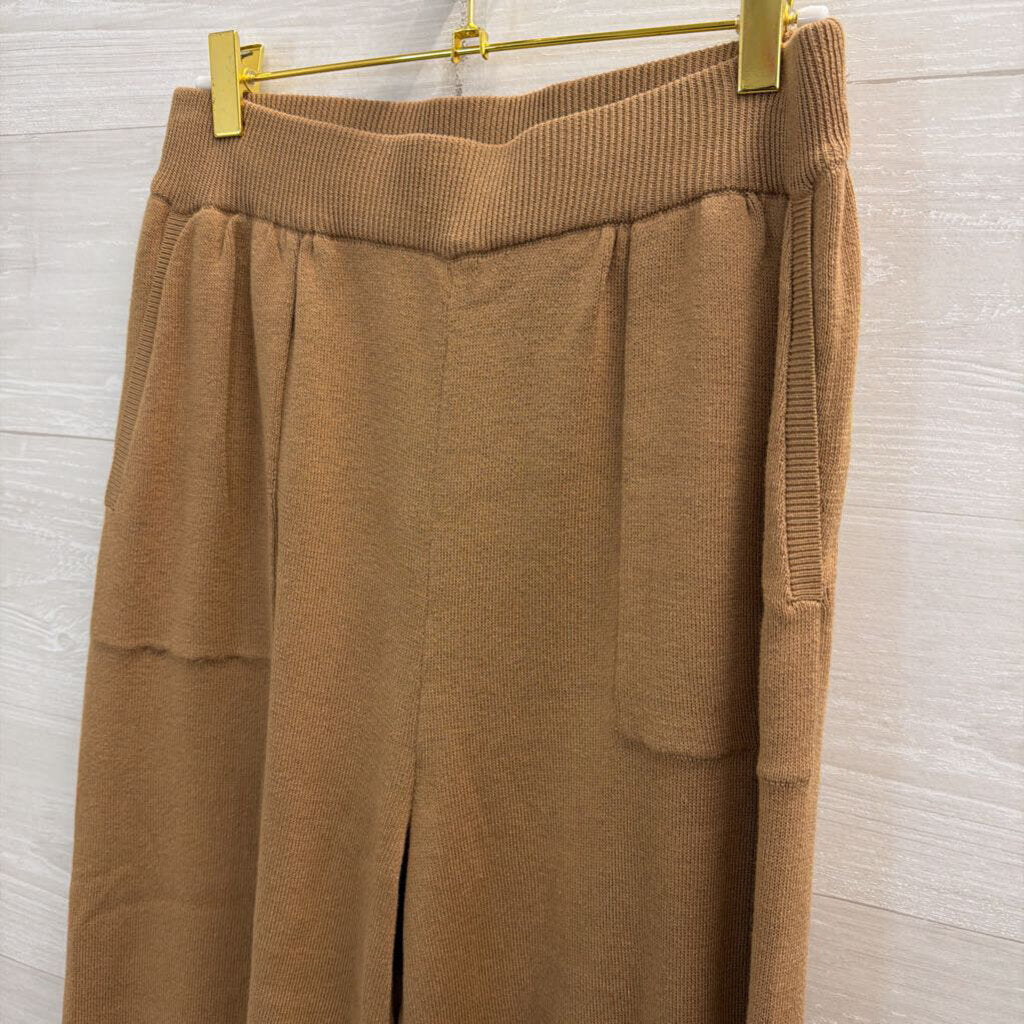 Brown 100% Cotton Knit Wide Leg Pull On Pants Medium