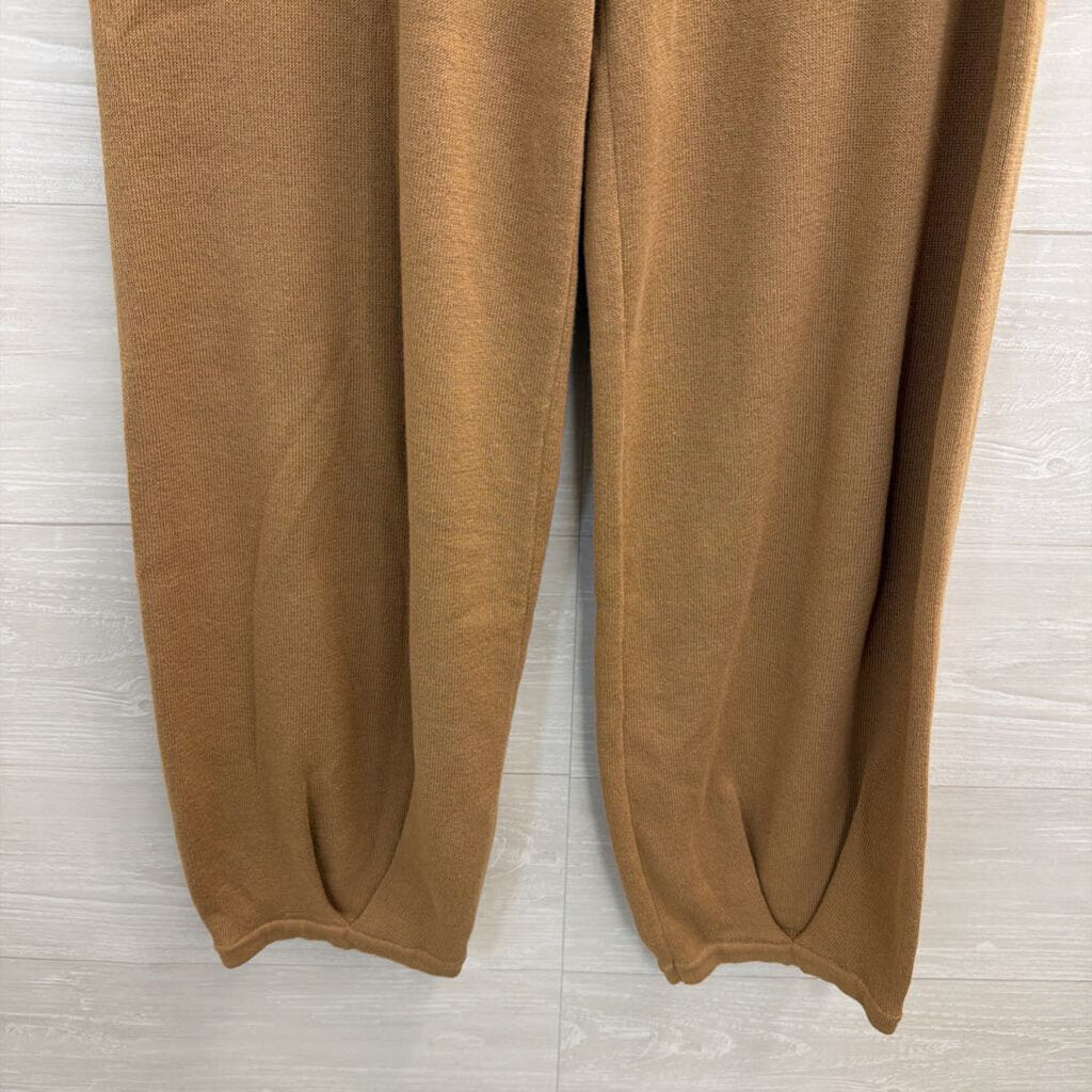 Brown 100% Cotton Knit Wide Leg Pull On Pants Medium