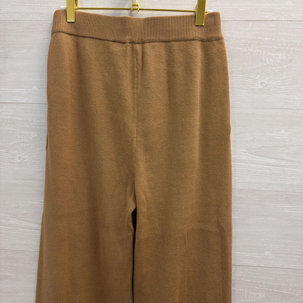 Brown 100% Cotton Knit Wide Leg Pull On Pants Medium