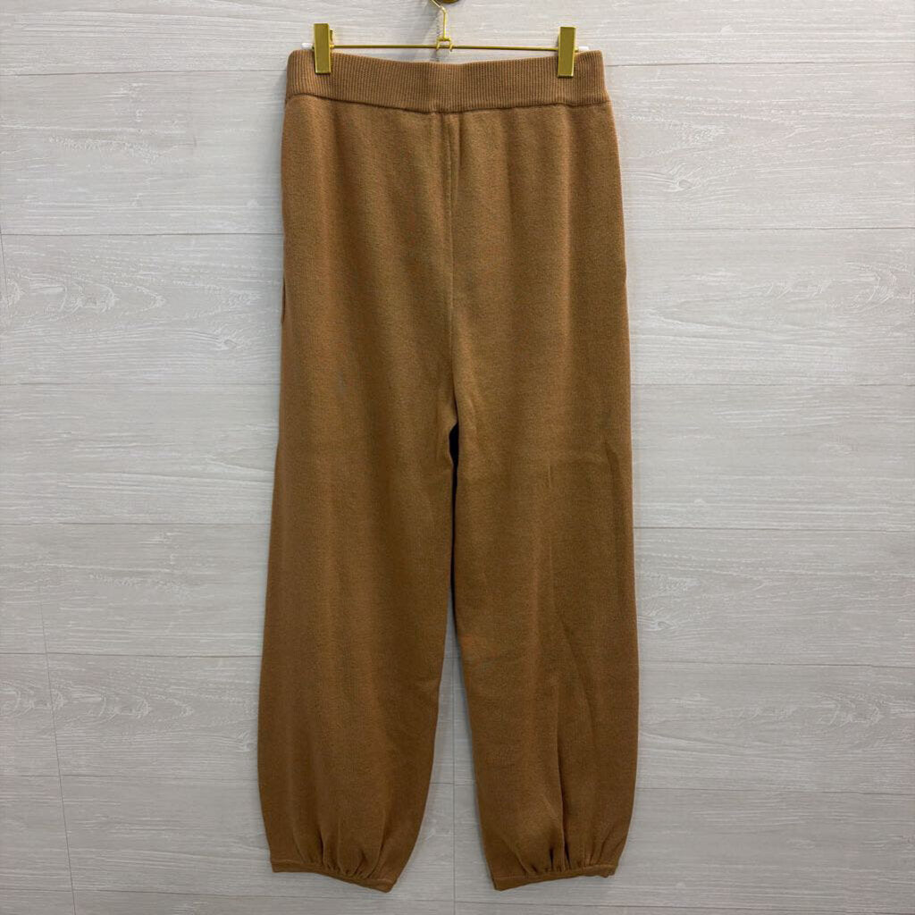 Brown 100% Cotton Knit Wide Leg Pull On Pants Medium