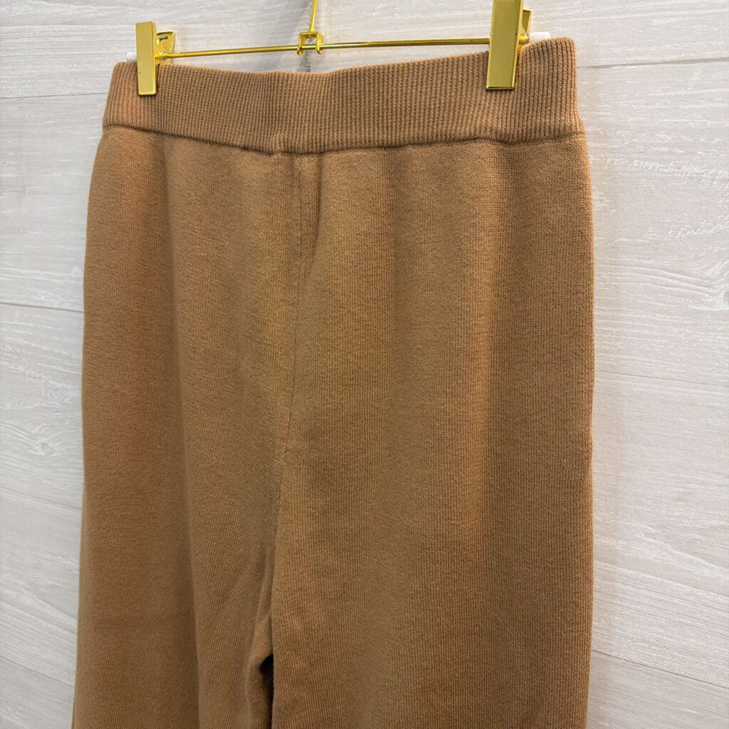 Brown 100% Cotton Knit Wide Leg Pull On Pants Medium