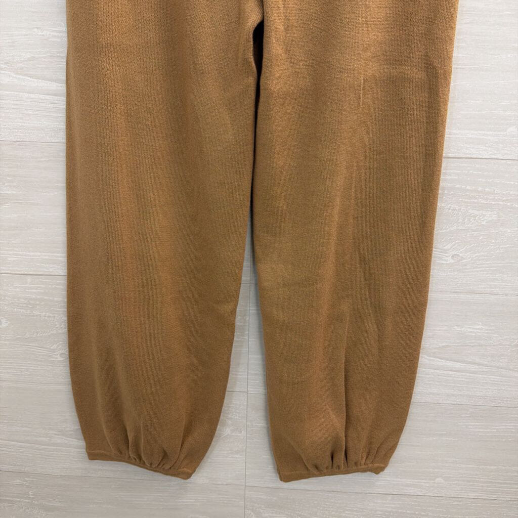 Brown 100% Cotton Knit Wide Leg Pull On Pants Medium
