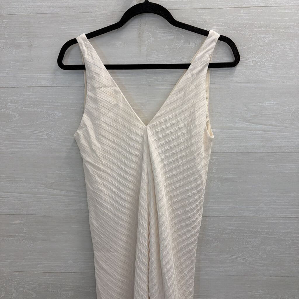 Everlane Cream Textured Stripe V Neck Sleeveless Midi Dress 4