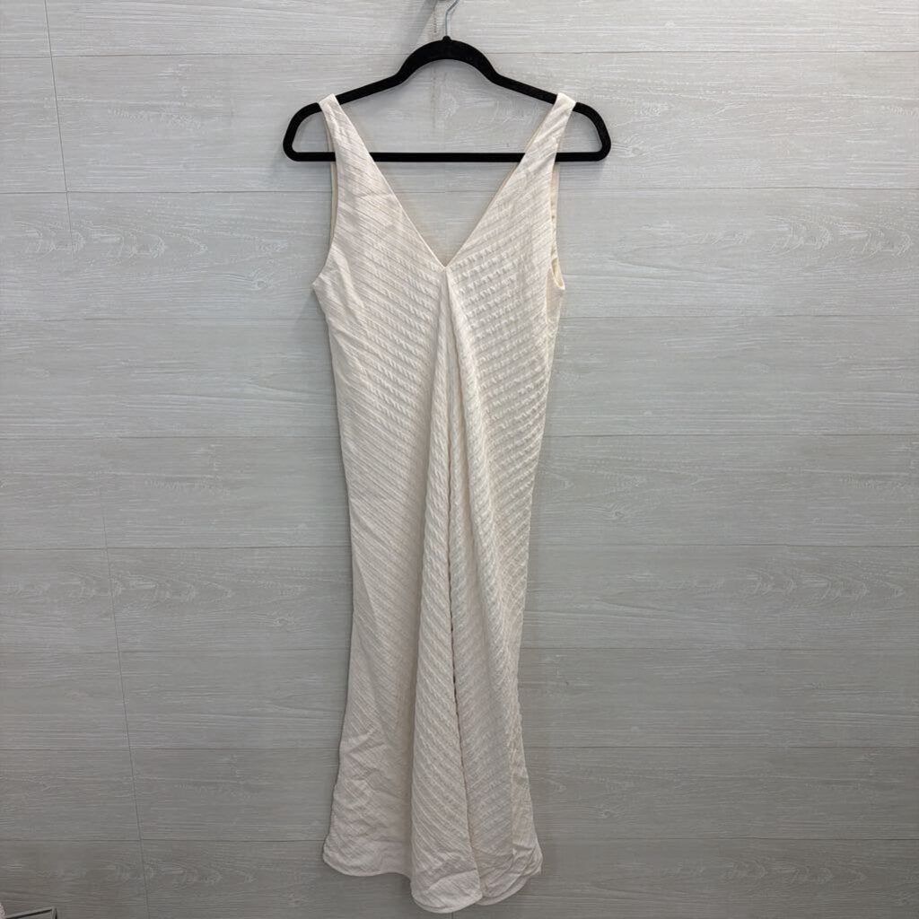 Everlane Cream Textured Stripe V Neck Sleeveless Midi Dress 4