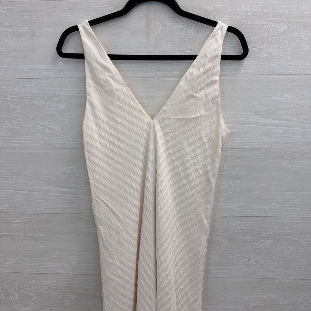 Everlane Cream Textured Stripe V Neck Sleeveless Midi Dress 4