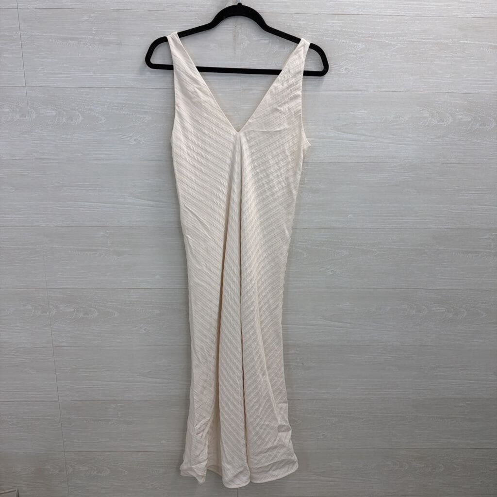 Everlane Cream Textured Stripe V Neck Sleeveless Midi Dress 4
