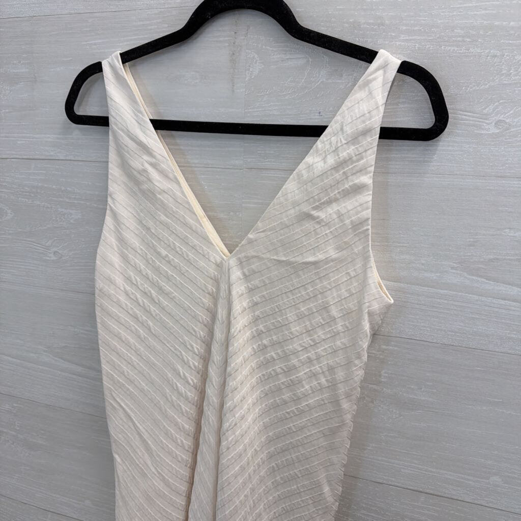 Everlane Cream Textured Stripe V Neck Sleeveless Midi Dress 4