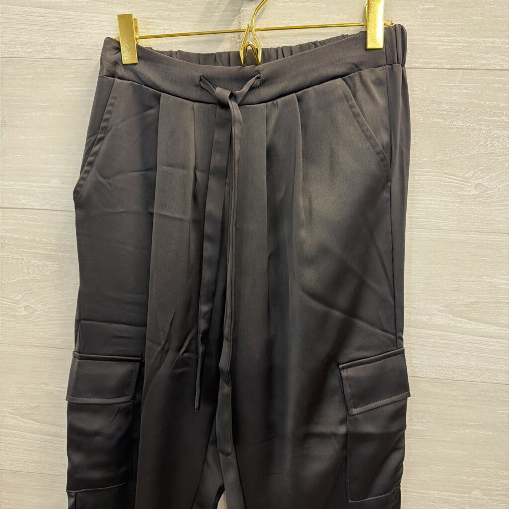 Rachel Zoe Black Silky Cargo Style Pull On Pants Extra Small