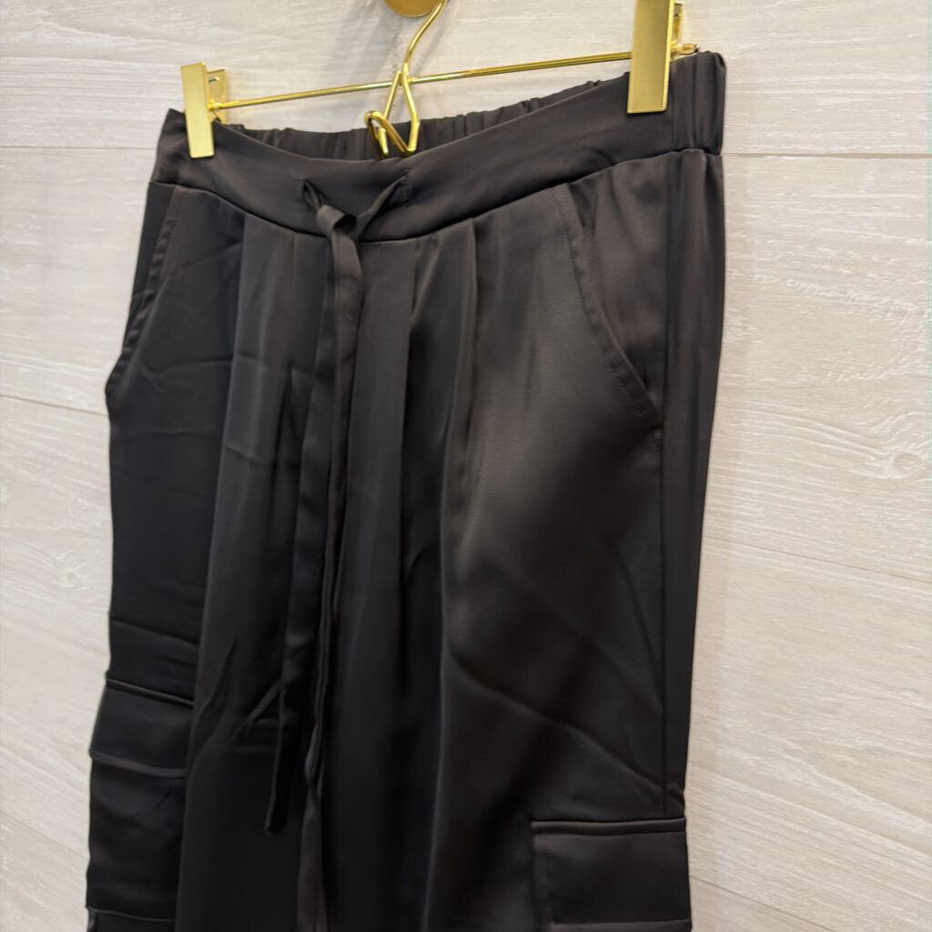 Rachel Zoe Black Silky Cargo Style Pull On Pants Extra Small
