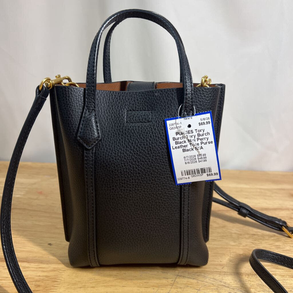 Tory Burch Black Mini Perry Leather Tote Purse
