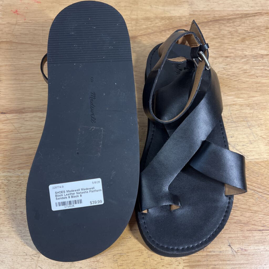 Madewell Black Leather Natasha Flatform Sandals 8