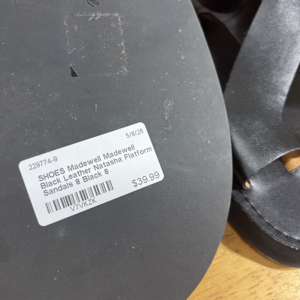 Madewell Black Leather Natasha Flatform Sandals 8