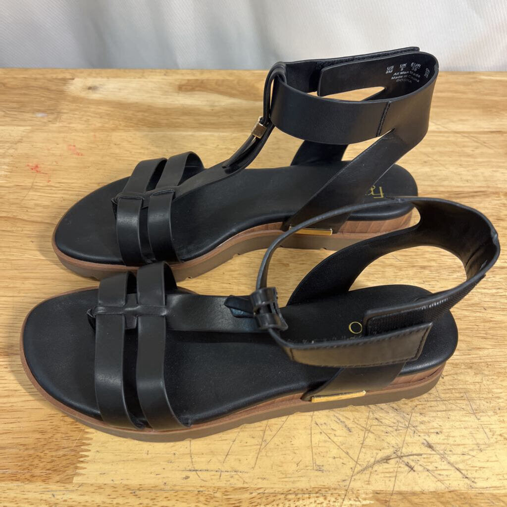 Franco Sarto Black Leather Dosha Strappy Sandals 8
