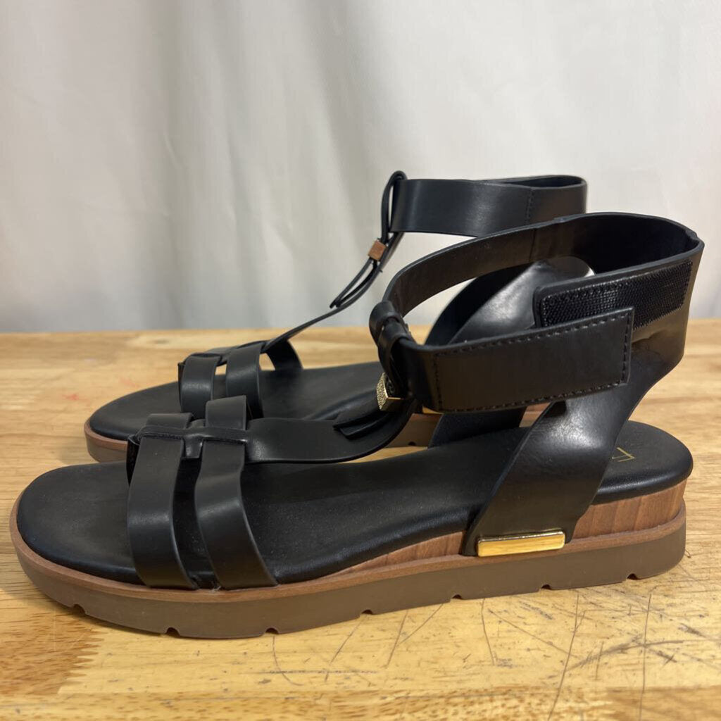 Franco Sarto Black Leather Dosha Strappy Sandals 8