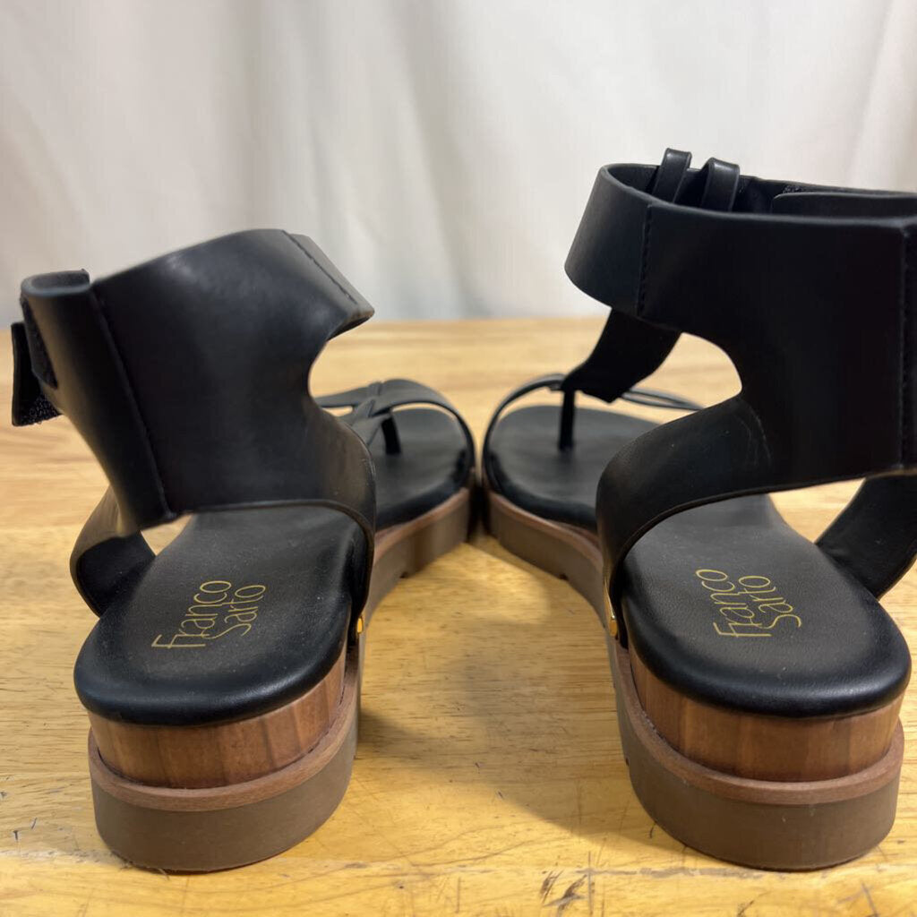 Franco Sarto Black Leather Dosha Strappy Sandals 8