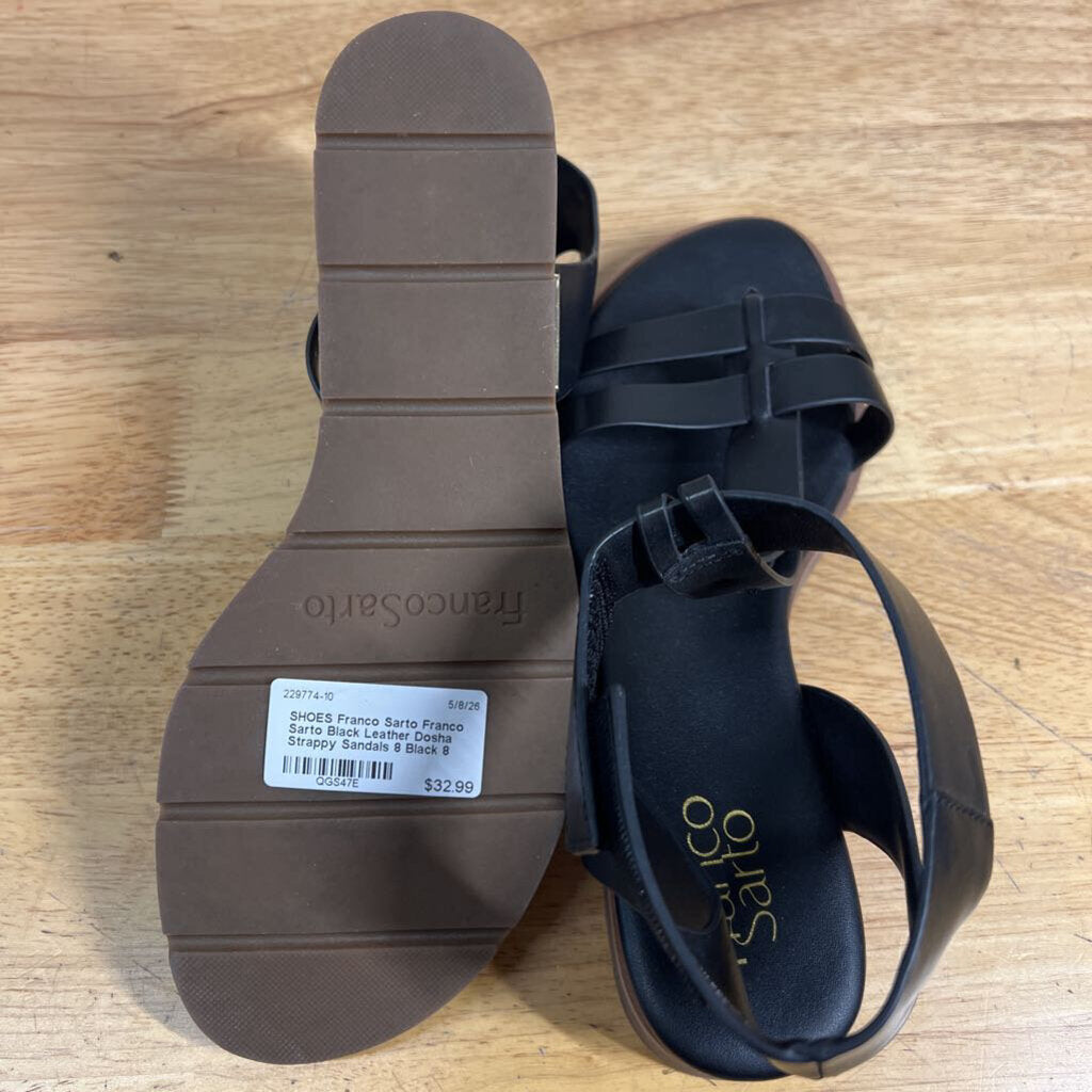 Franco Sarto Black Leather Dosha Strappy Sandals 8