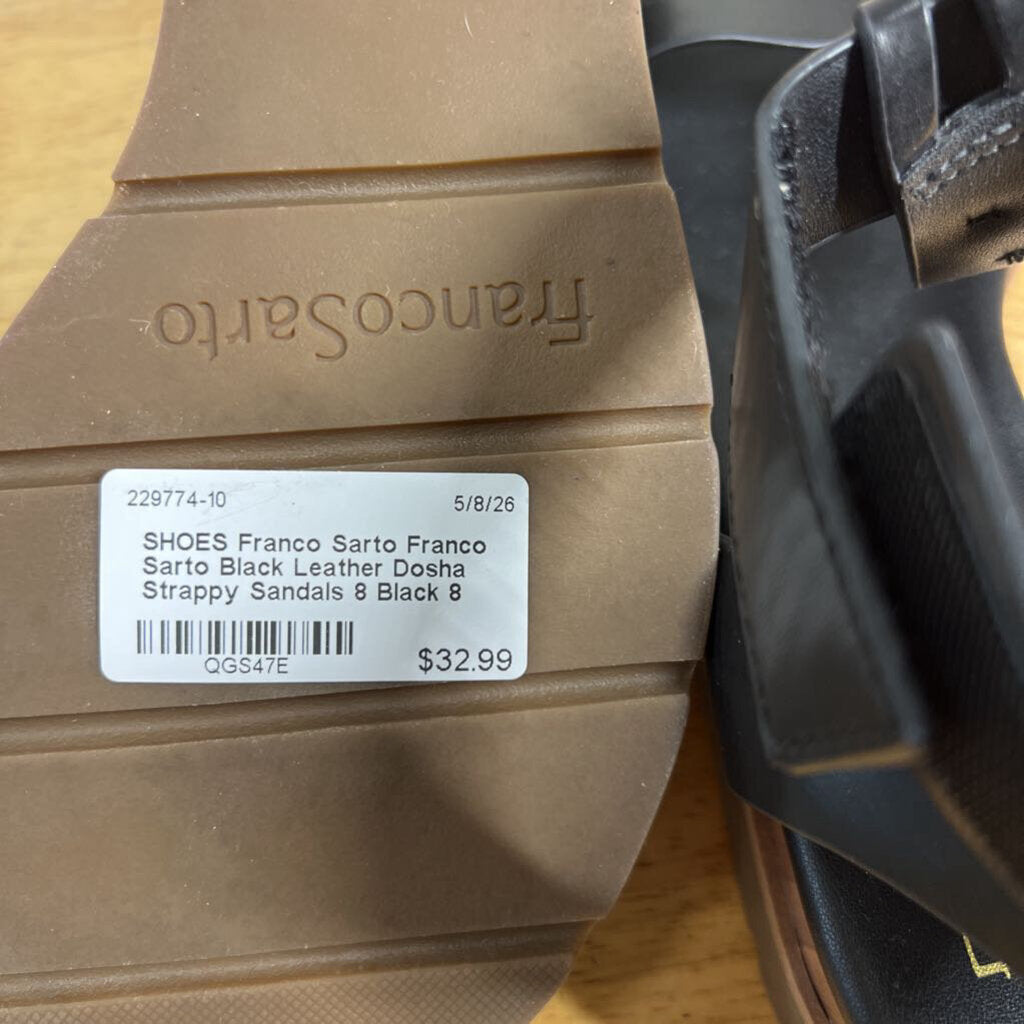 Franco Sarto Black Leather Dosha Strappy Sandals 8