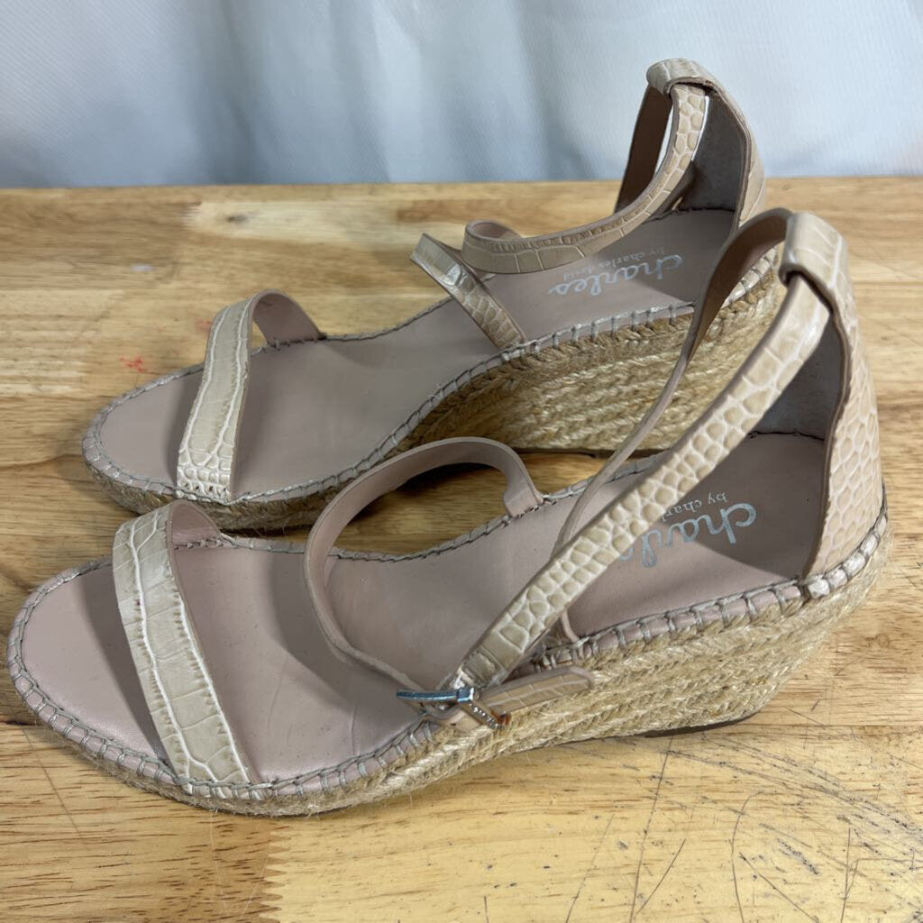 Charles David Beige Snakeskin Nola Wedge Sandal Heels 9