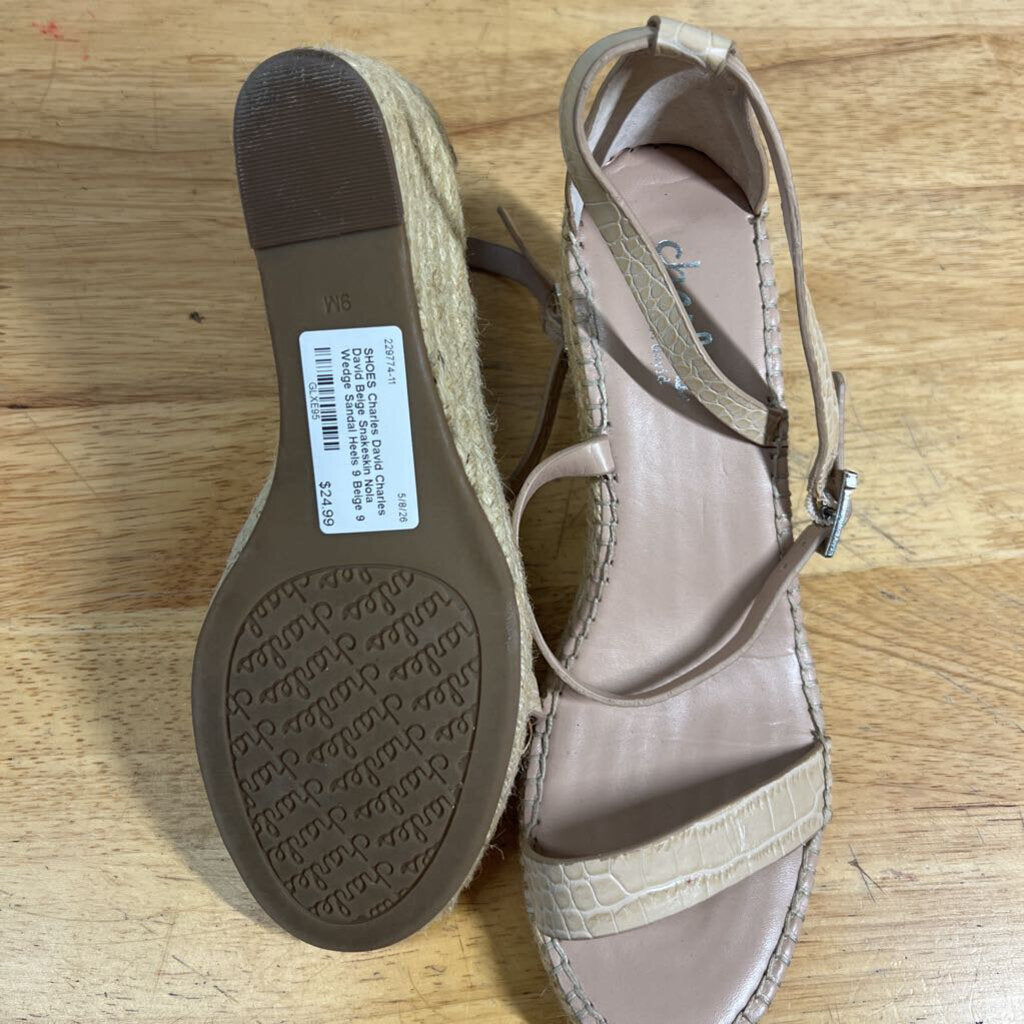 Charles David Beige Snakeskin Nola Wedge Sandal Heels 9