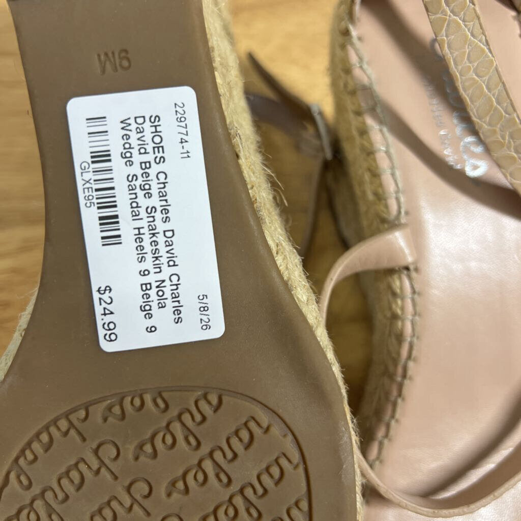 Charles David Beige Snakeskin Nola Wedge Sandal Heels 9