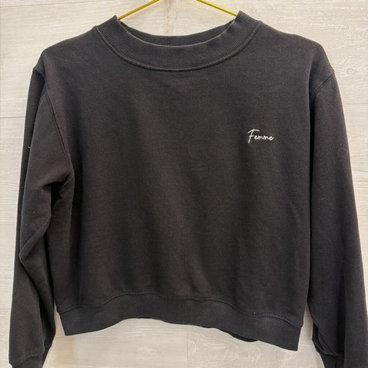 French Connection Cropped Black Femme Crewneck Long Sleeve Top Medium