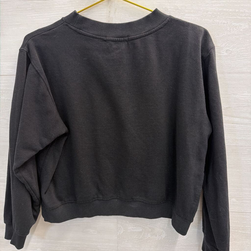 French Connection Cropped Black Femme Crewneck Long Sleeve Top Medium