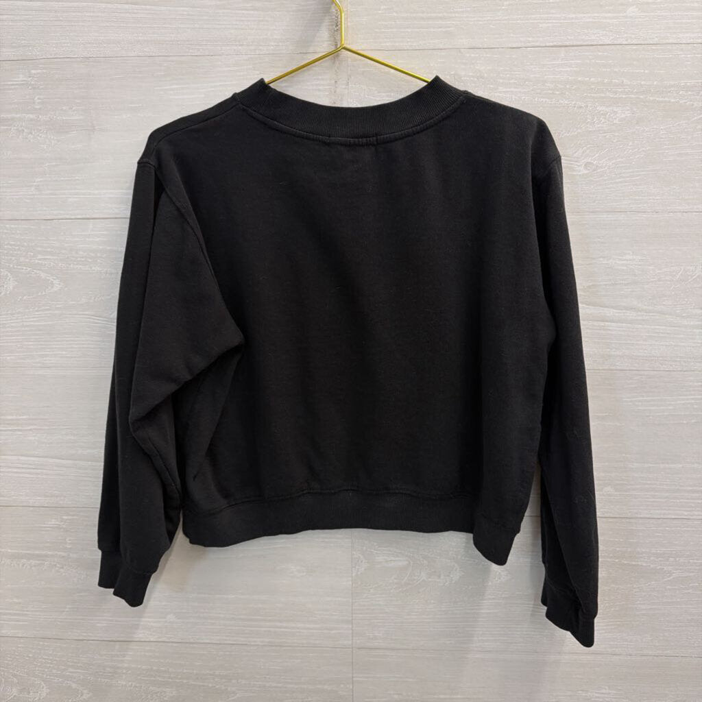 French Connection Cropped Black Femme Crewneck Long Sleeve Top Medium