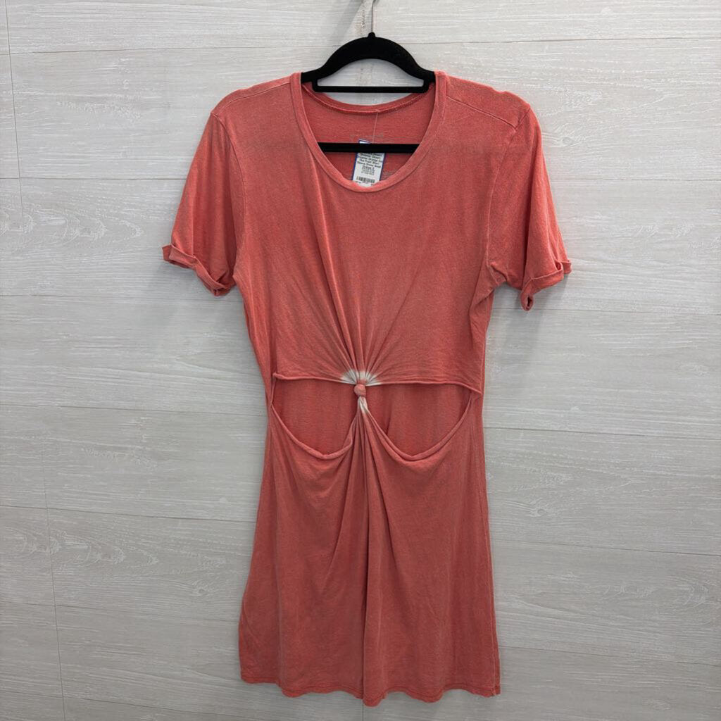 Desert Dreamer Orange Cut Out Front Short Sleeve Dress Small