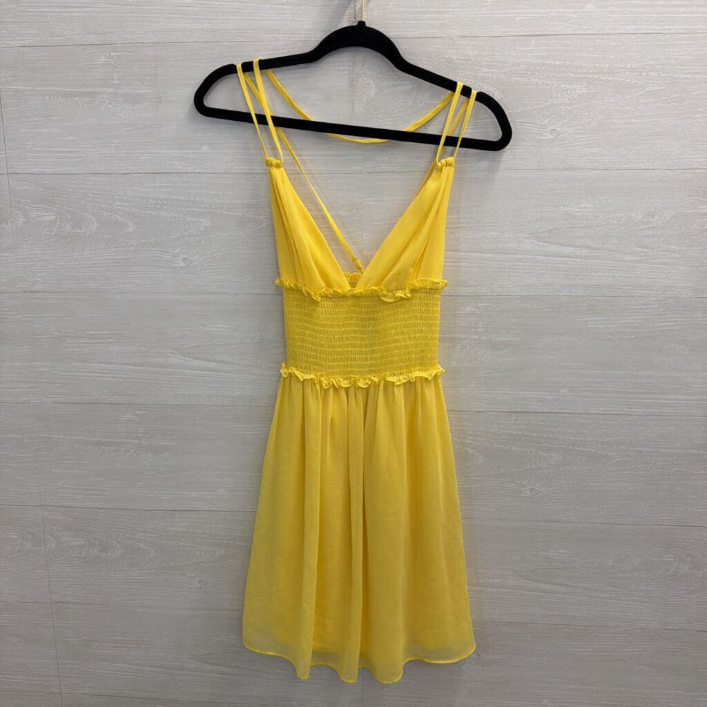 Yellow Smocked Waist Mini Dress Small