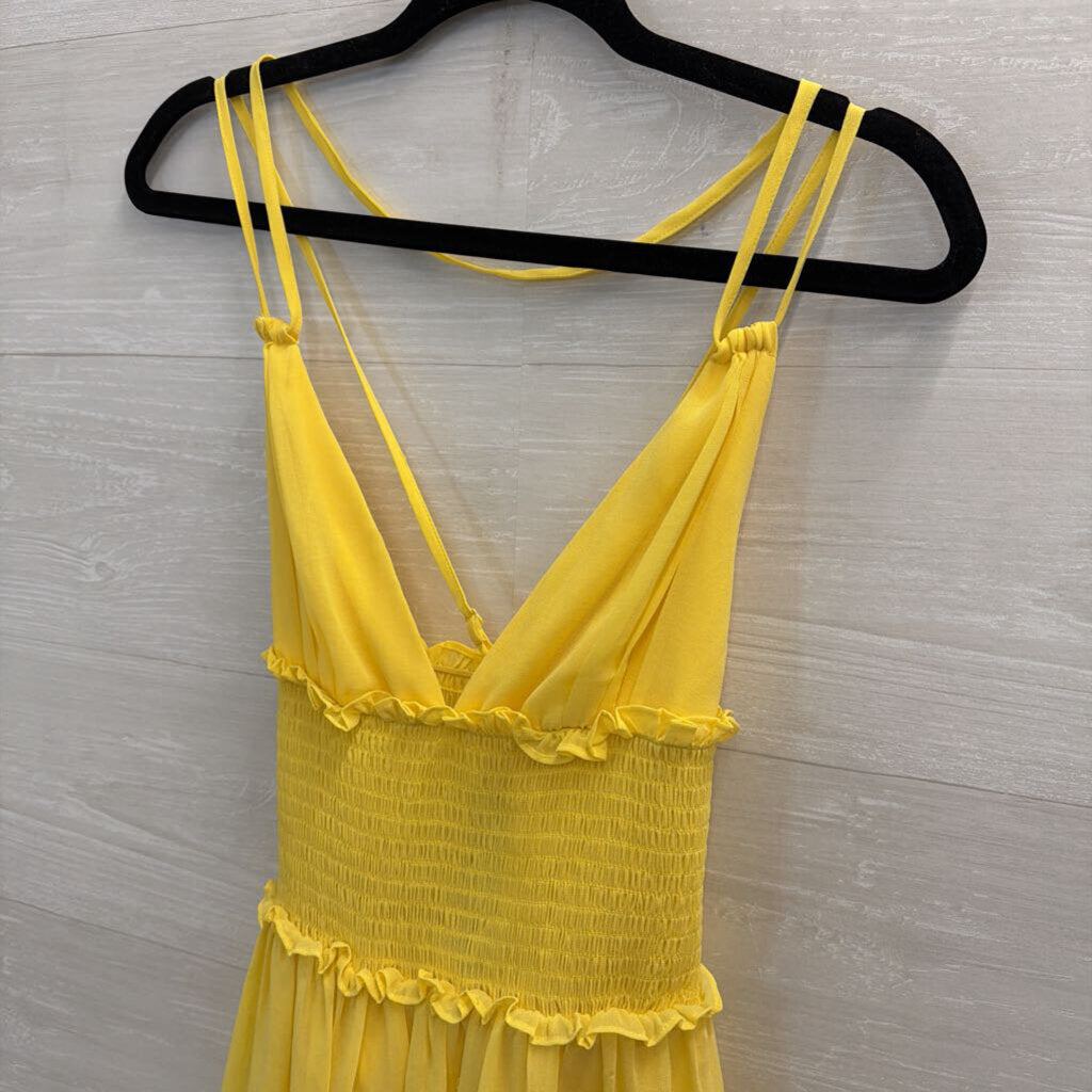 Yellow Smocked Waist Mini Dress Small