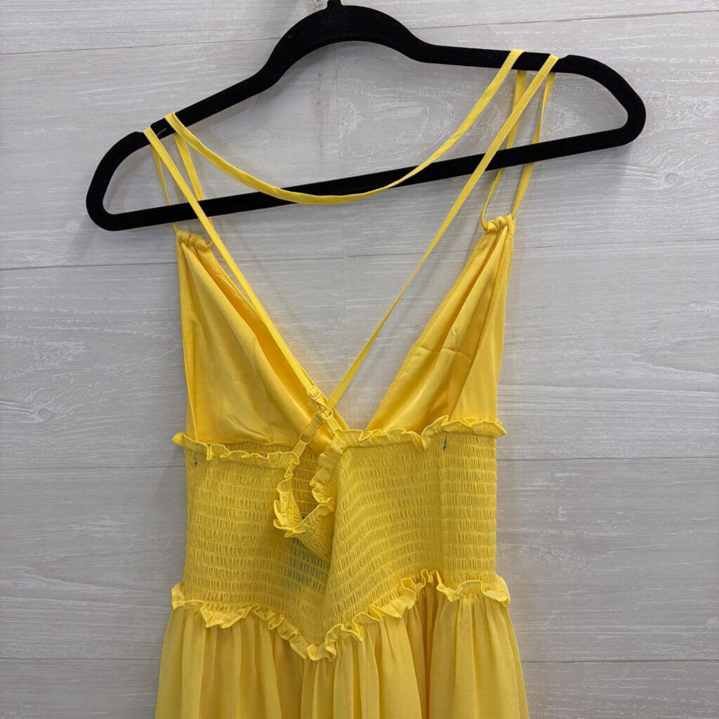 Yellow Smocked Waist Mini Dress Small