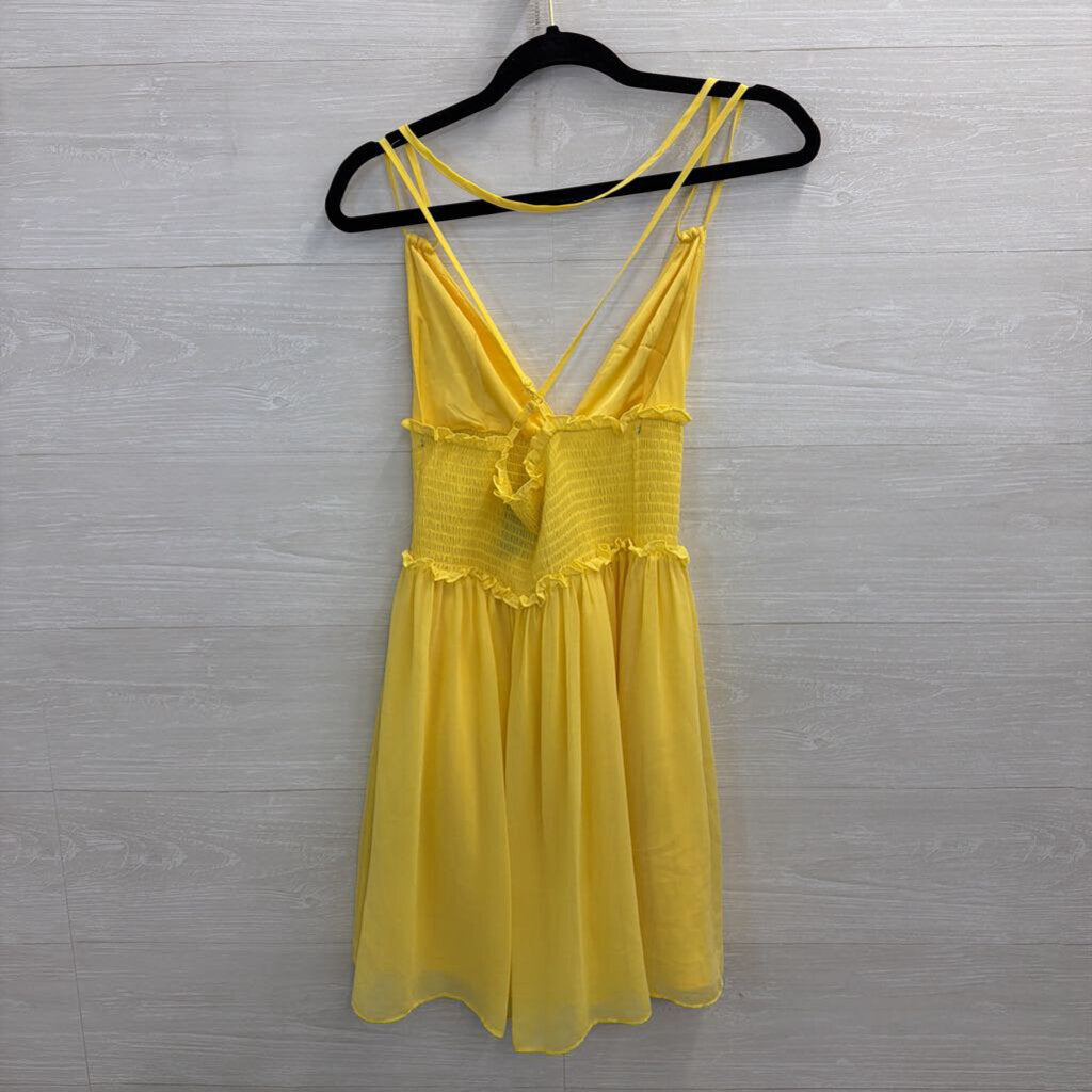 Yellow Smocked Waist Mini Dress Small