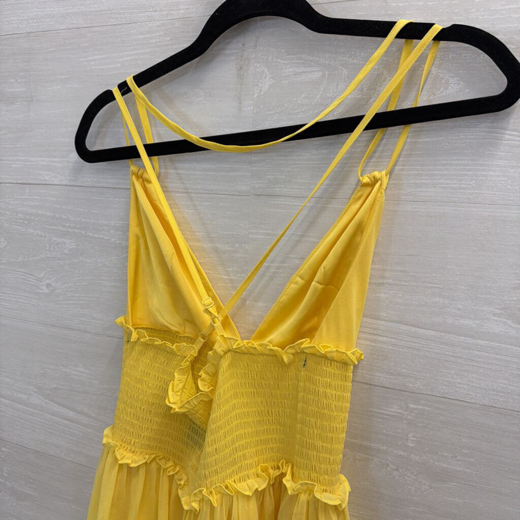 Yellow Smocked Waist Mini Dress Small
