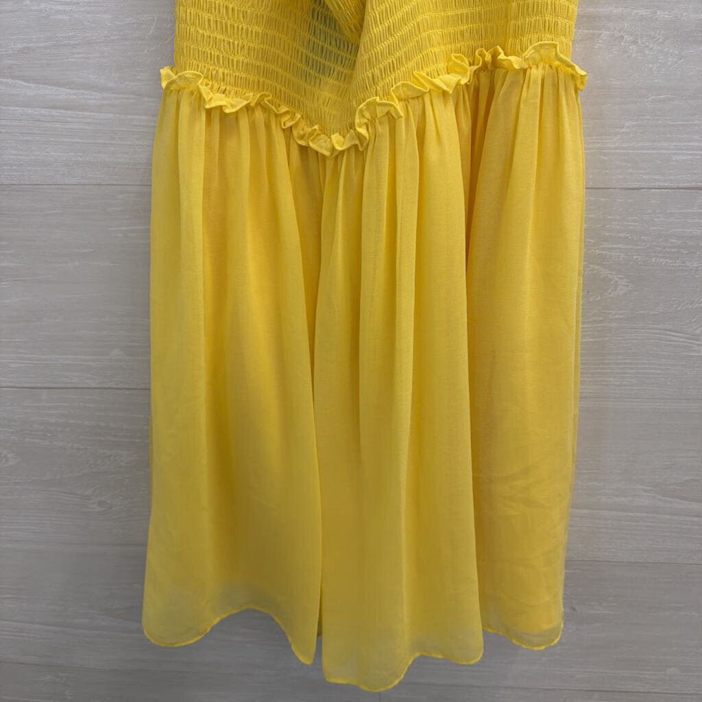 Yellow Smocked Waist Mini Dress Small