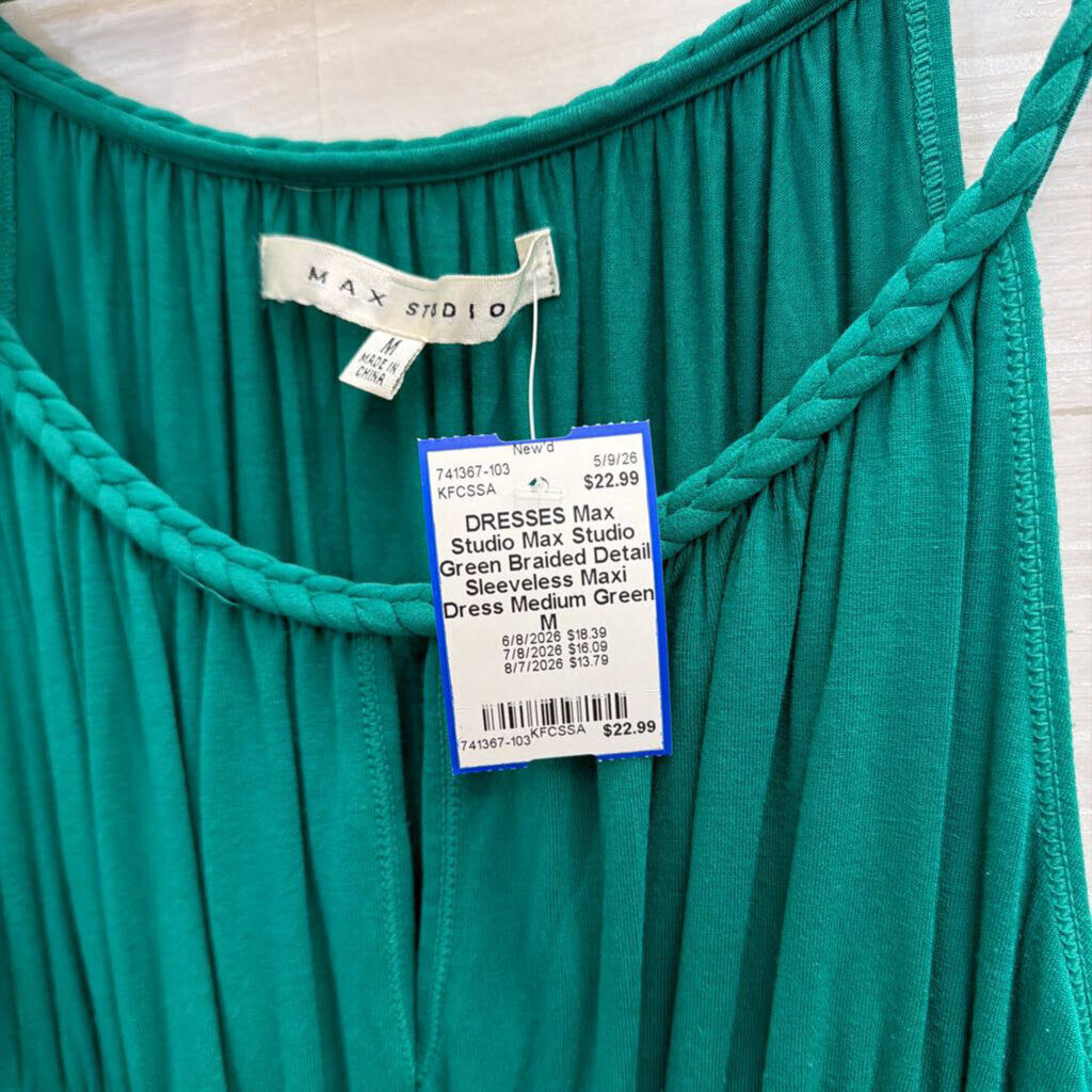 Max Studio Green Braided Detail Sleeveless Maxi Dress Medium