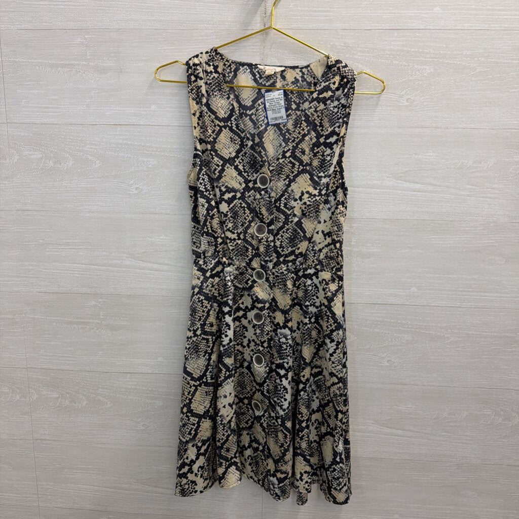 Sandy and Sid Blue/ Cream Snakeskin Print Button Front Dress Small