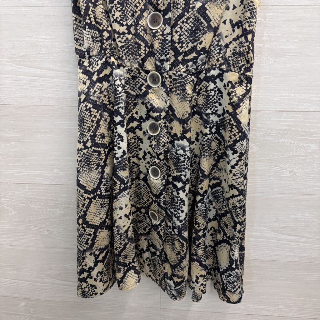 Sandy and Sid Blue/ Cream Snakeskin Print Button Front Dress Small