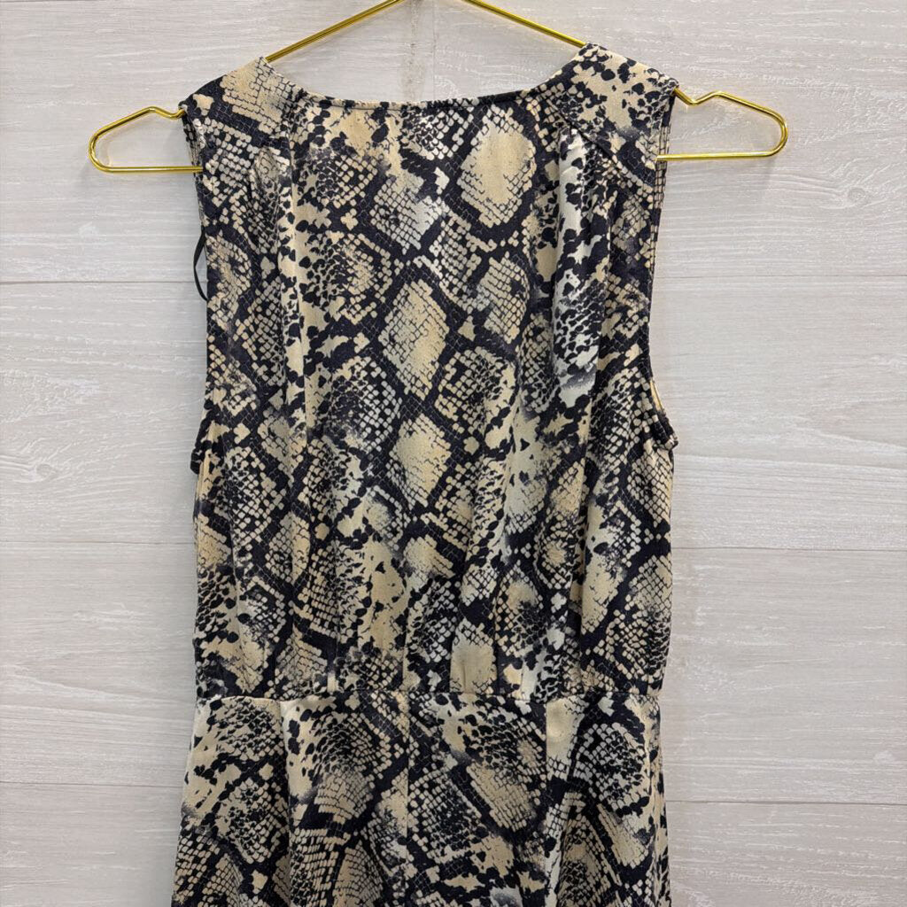 Sandy and Sid Blue/ Cream Snakeskin Print Button Front Dress Small