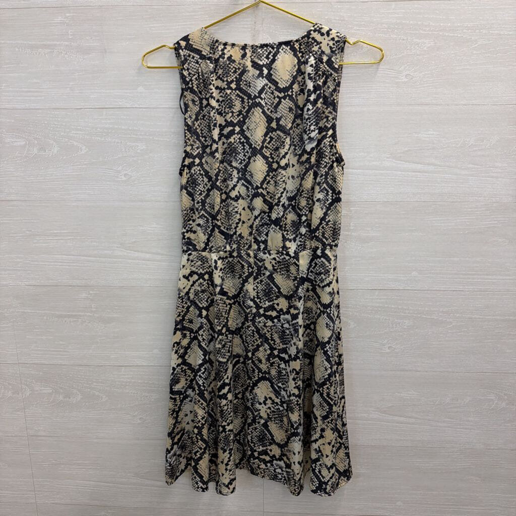 Sandy and Sid Blue/ Cream Snakeskin Print Button Front Dress Small