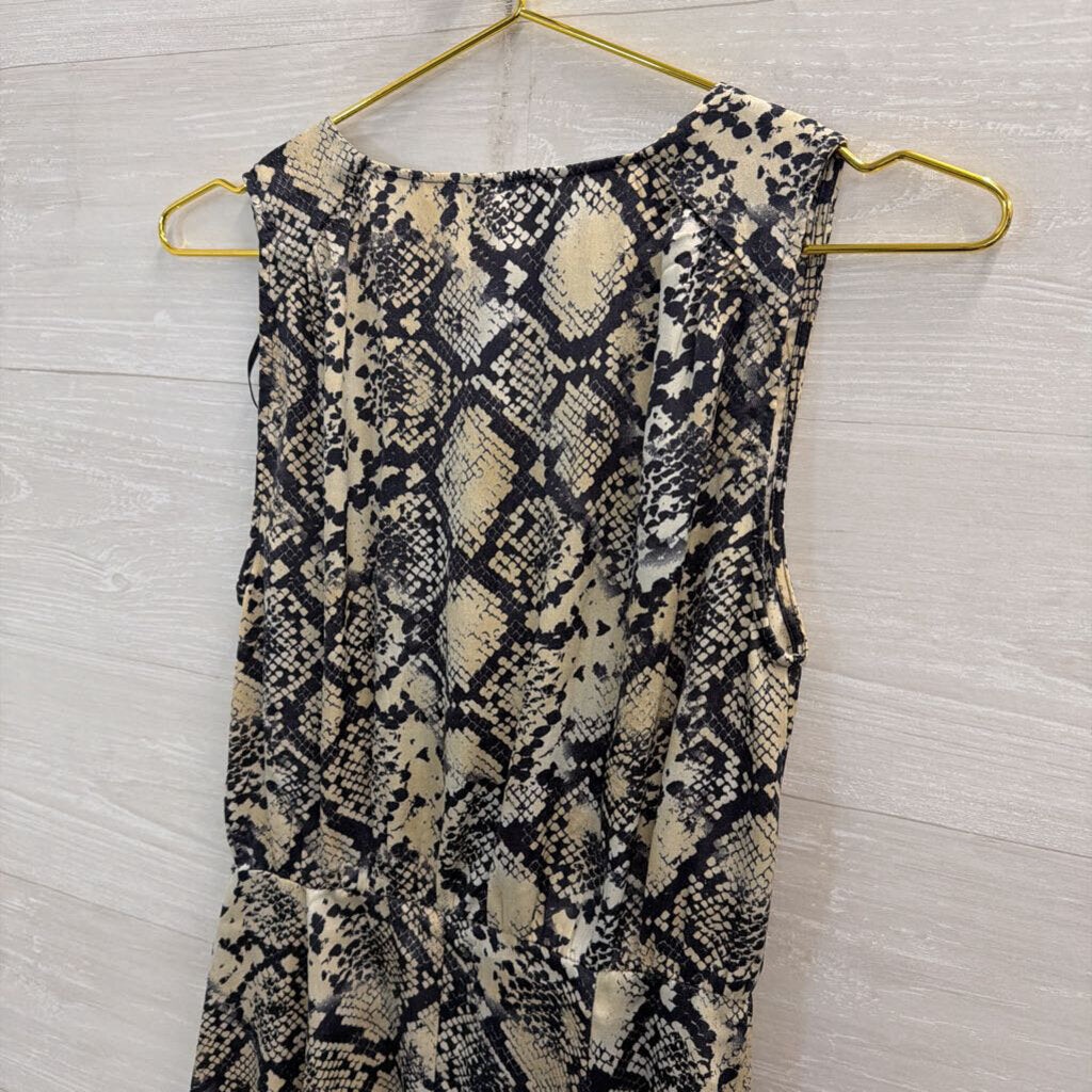 Sandy and Sid Blue/ Cream Snakeskin Print Button Front Dress Small