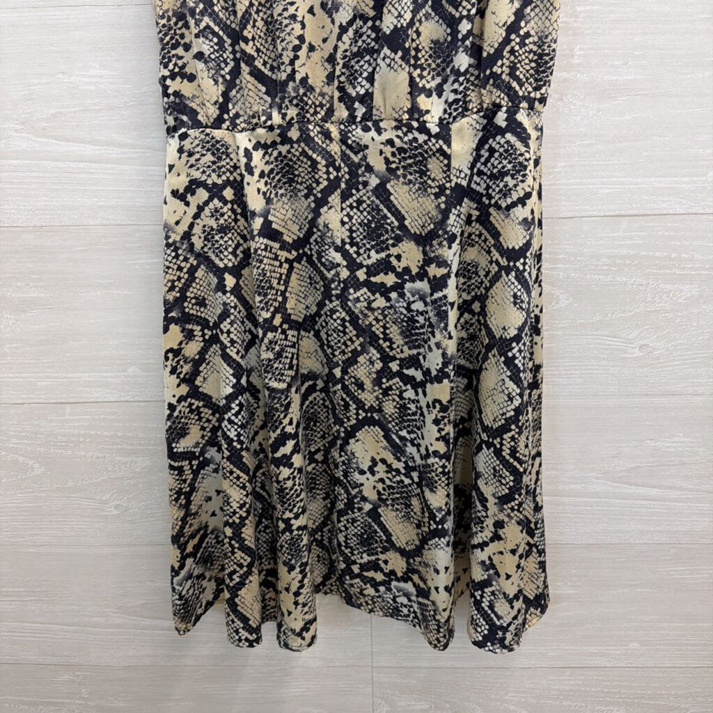 Sandy and Sid Blue/ Cream Snakeskin Print Button Front Dress Small