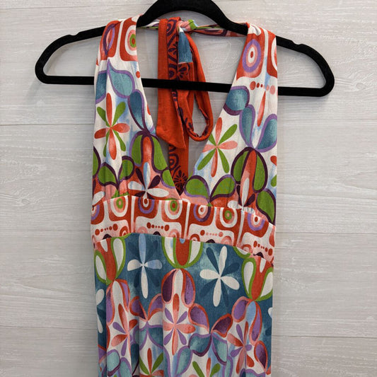 Zara White/ Multi Floral Print Halter Neck Maxi Dress Large